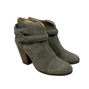 Rag & Bone 39 Suede Harrow Boot Strappy Braided Ankle Bootie Cimento Gray $498